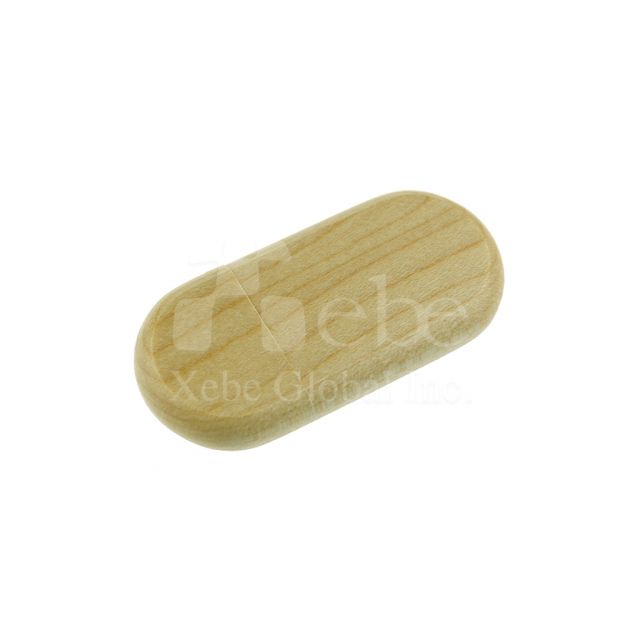 橢圓造型開蓋式木頭USB手指