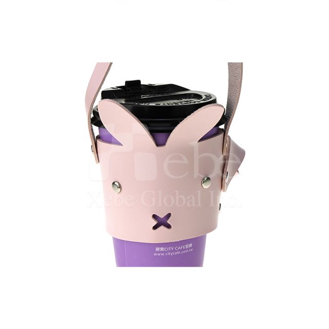 粉紅兔造型皮革環保飲品袋