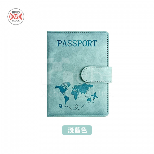 水藍色地圖護照夾
