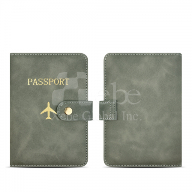 灰色扣式訂造護照夾